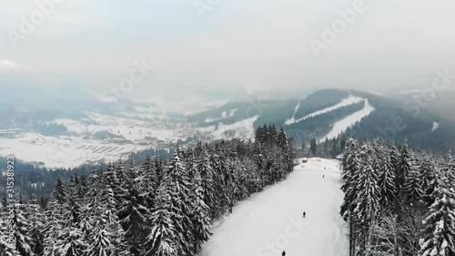 amazing aerial landscape view of mountains ski road