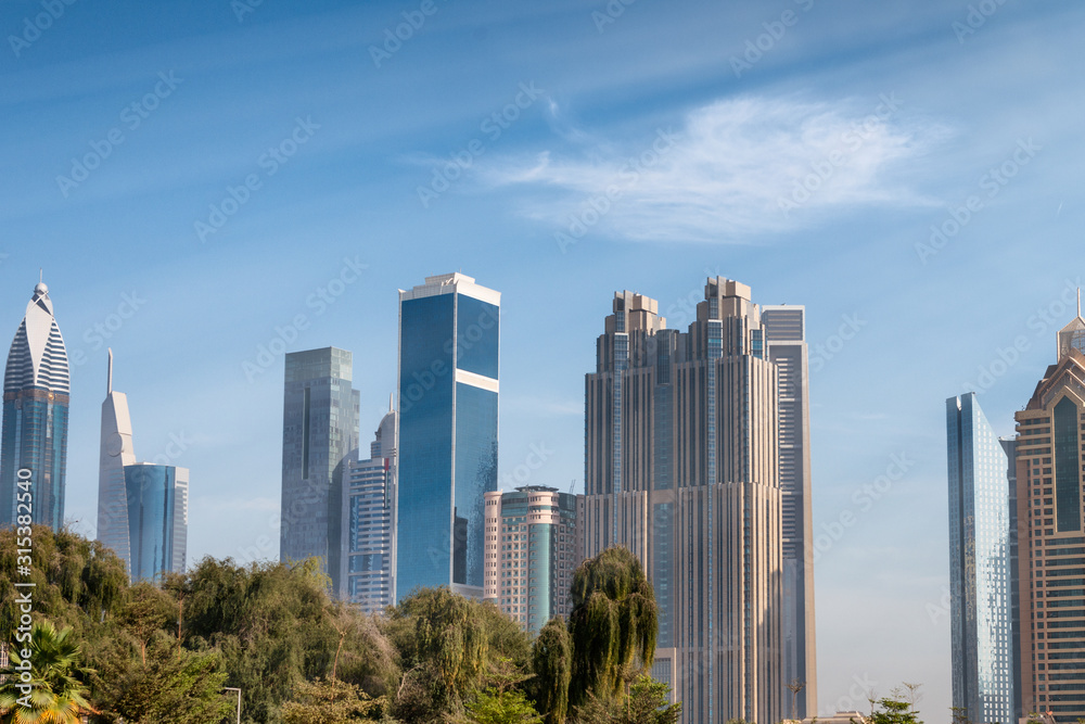 Dubai skyline as seen from the street