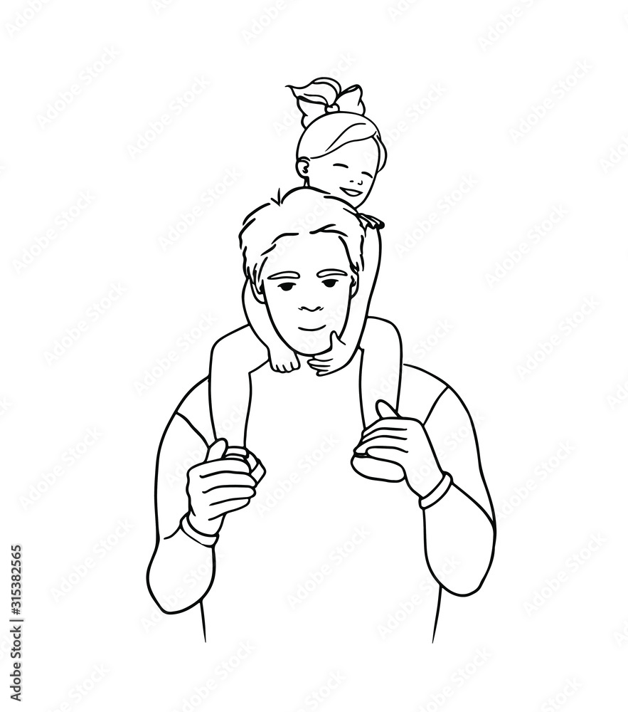 line drawing of a father and children lovely family concept Father's Day. Vector line drawing of a father and children lovely family concept Father's Day. Vector
