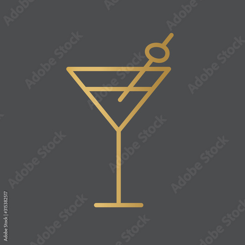 golden coctail glass icon- vector illustration