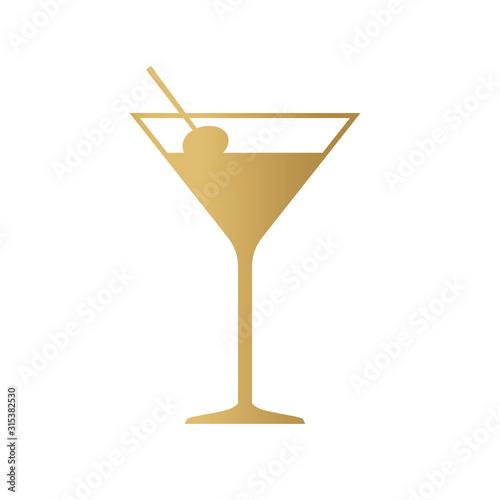 golden coctail glass icon- vector illustration