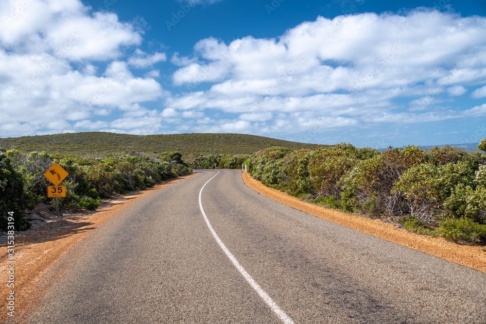 Amazing coastline road of Kangaroo Island on a sunny morning, Australia