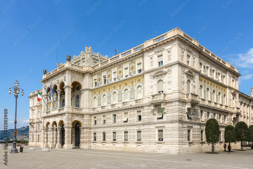 Trieste, Italy. View of Government of Trieste building in sunny day.