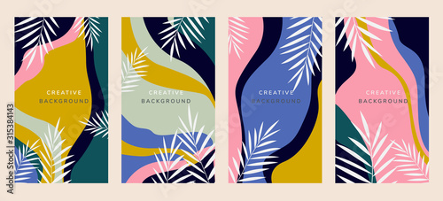 Vector set of abstract creative backgrounds in minimal trendy style with copy space for text - design templates for social media stories - simple, stylish and minimal designs for invitations, banners