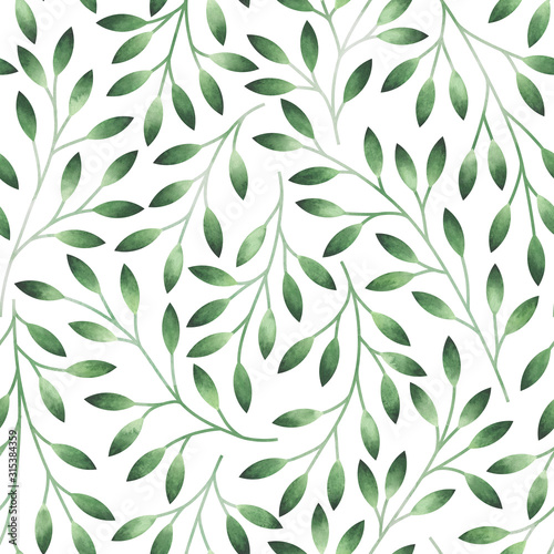 Seamless pattern with stylized leaves. Watercolor hand drawn illustration.