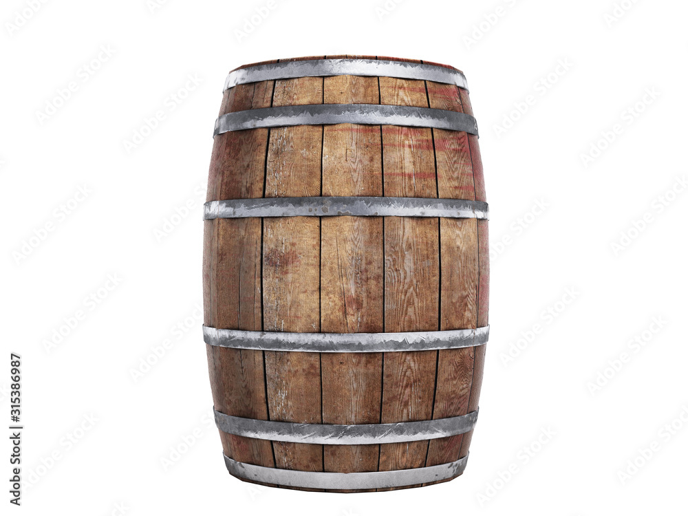 Wooden barrel isolated on white background 3d illustration no shadow Wooden barrel isolated on white background 3d illustration no shadow