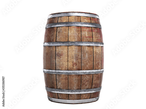 Vászonkép Wooden barrel isolated on white background 3d illustration no shadow