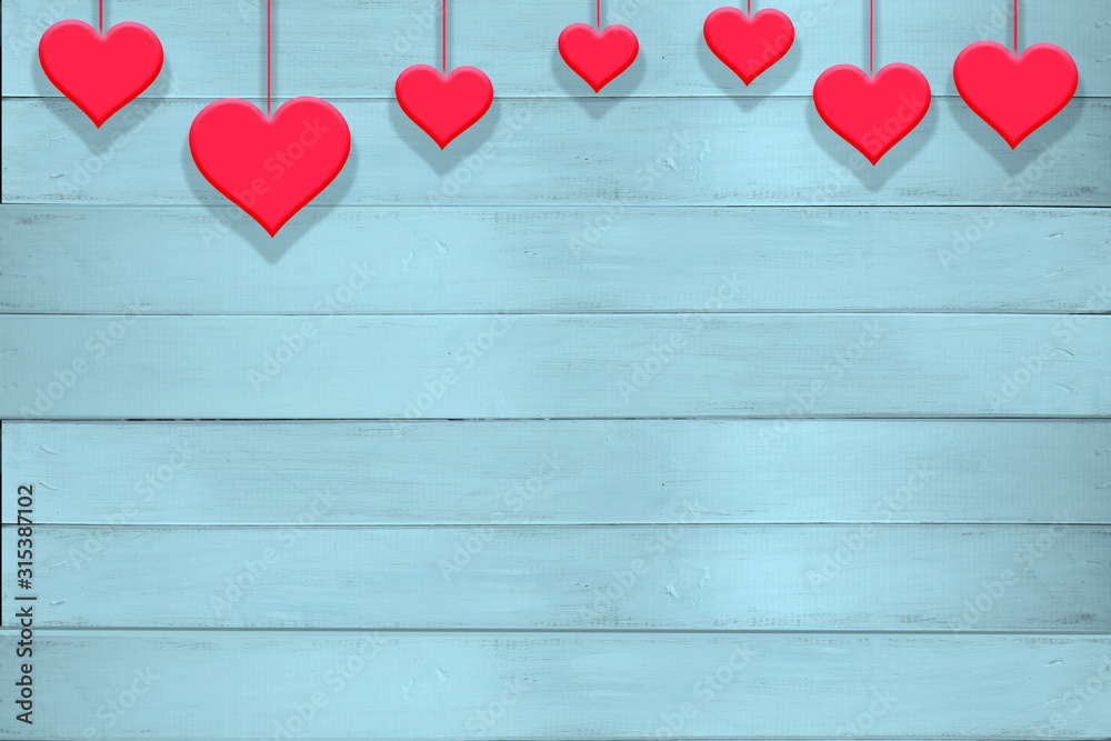 pink hearts hanging on a light wooden background, valentines day poster  background, greeting card template, invitation card Stock Photo | Adobe  Stock
