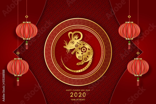 Chinese traditional template of chinese happy new year on red Background as year of rat, healthiness, lucky and infinity concept.