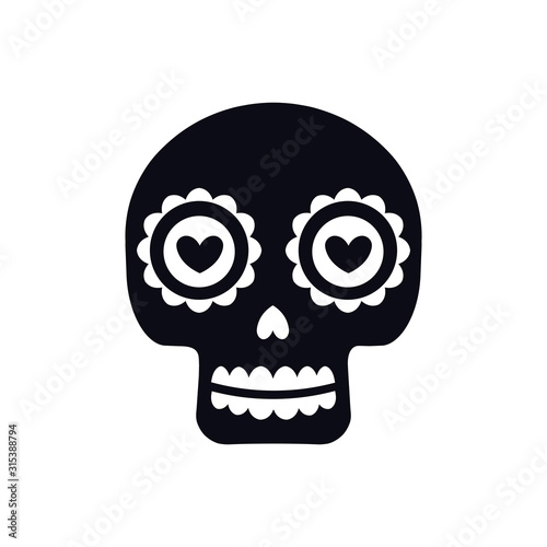 Sugar mexican skull for Dia De Los Muertos holiday party. Traditional mexican Halloween design for Day of the dead. Ornament from Mexico.