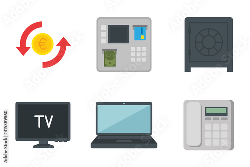 Hotel icon set design of travel service reception room resort accommodation motel lobby and vacation theme Vector illustration