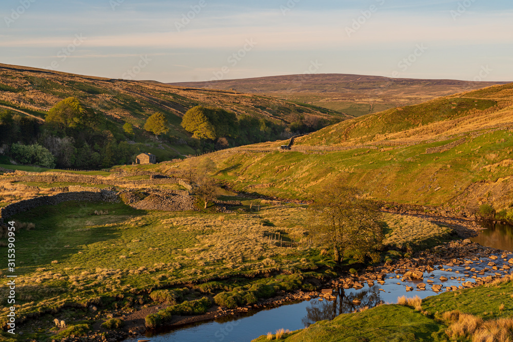 Yorkshire Dales landscape with the River Swale between Birkdale and Keld, North Yorkshire, England, UK