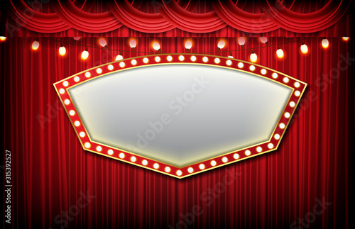 abstract background of sign with red curtain, casino gambling concept