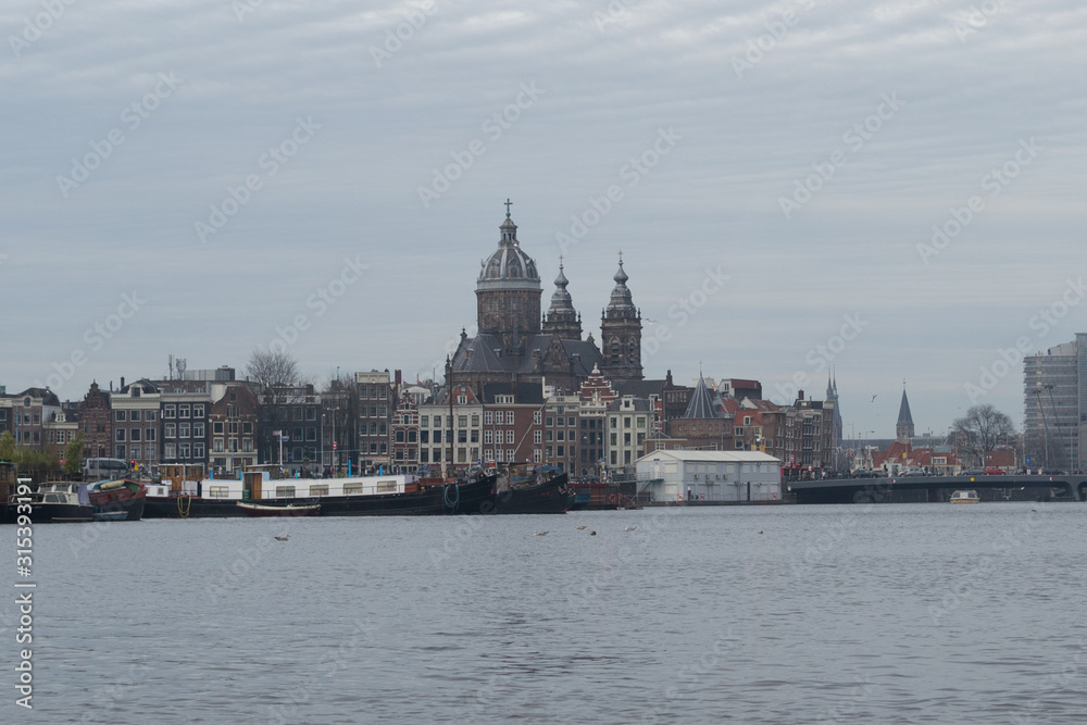 AMSTERDAM, NETHERLANDS city landscape, historical buildings