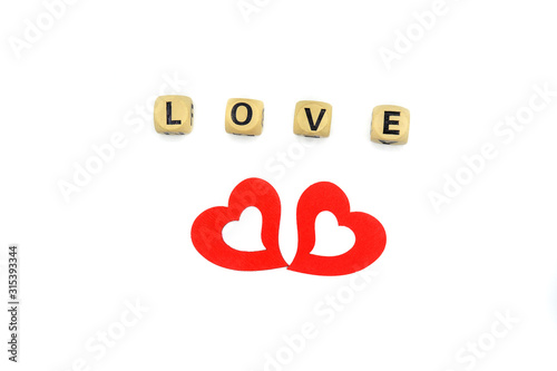 red heart and love isolated on white background for the Valentine Day concept.