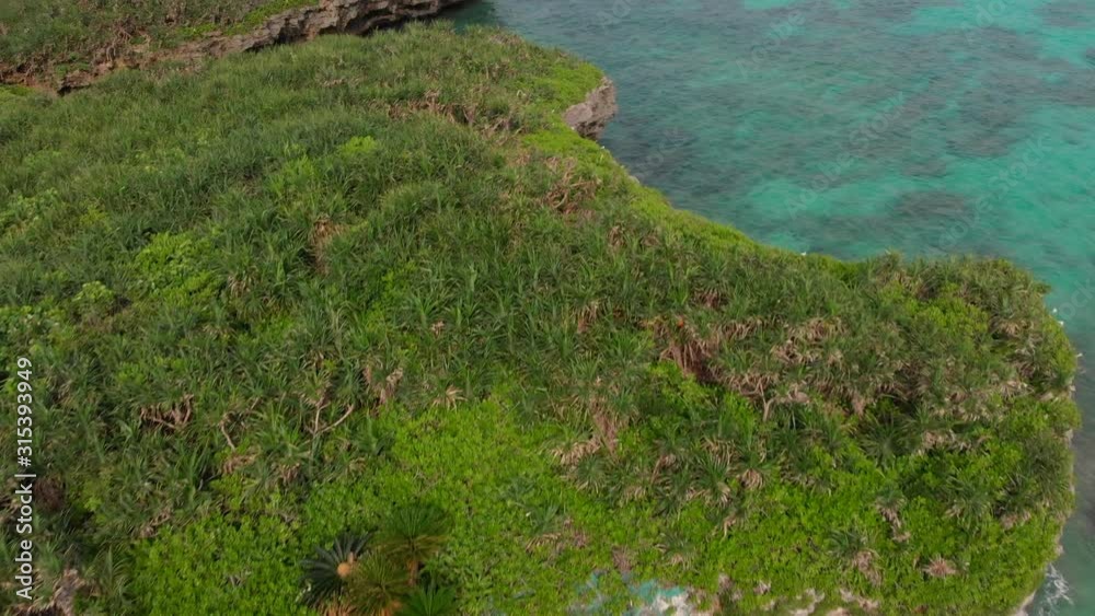 Aerial dolly above Sunayama Beach with its famous natural limestone arch, Miyakojima, Japan Aerial dolly above Sunayama Beach with its famous natural limestone arch, Miyakojima, Japan