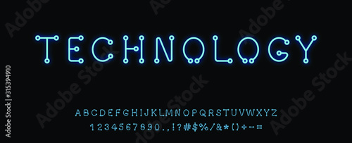 technological hi tech ctyle blue neon font set