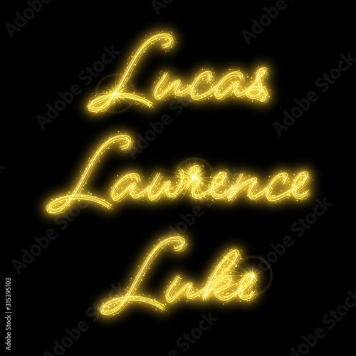 Male names made of sparkler. Design element for birthday card, bachelor party or wedding invitation