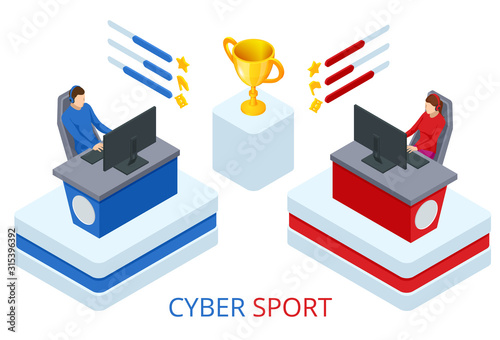 Isometric Cybersport or Electronic Sports, E-sports, or eSports, sports competition using video games. Organized multiplayer video game competitions.