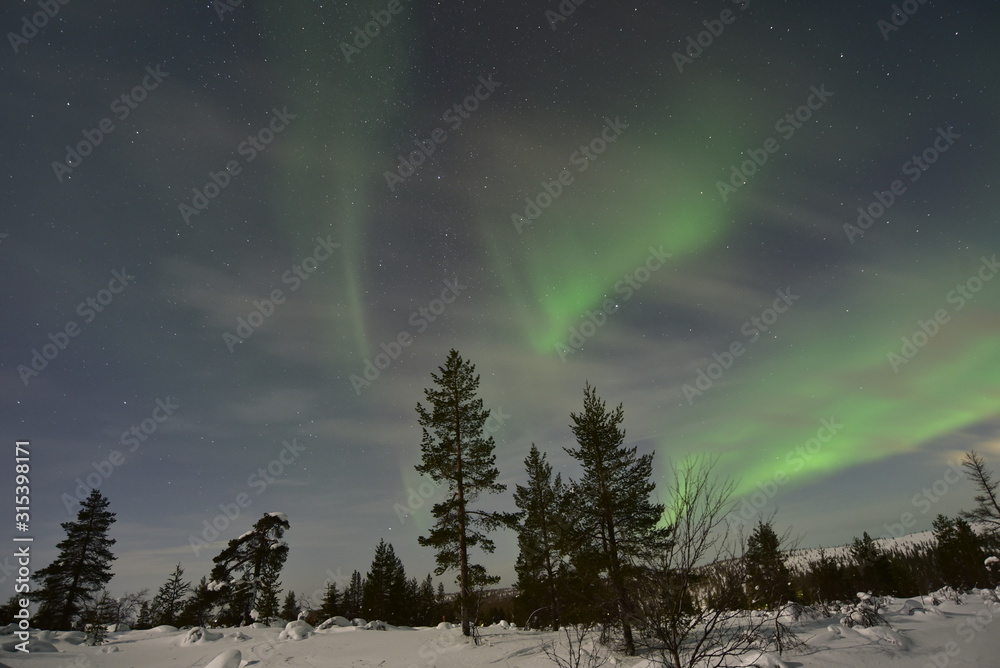 Polar lights, northern lights in Lapland Finland. 