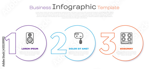 Set line Stereo speaker , Electric mixer  and Gas stove . Business infographic template. Vector