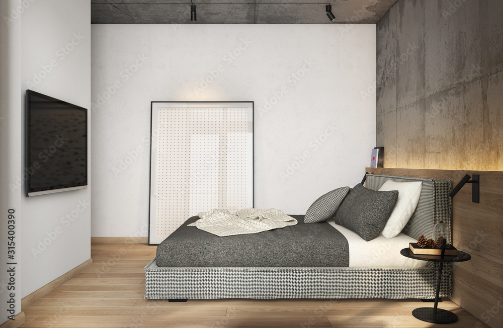 Simple bedroom interior in contemporary style. 3d picture