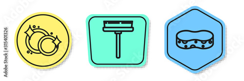 Set line Washing dishes , Squeegee, scraper, wiper and Sponge . Colored shapes. Vector