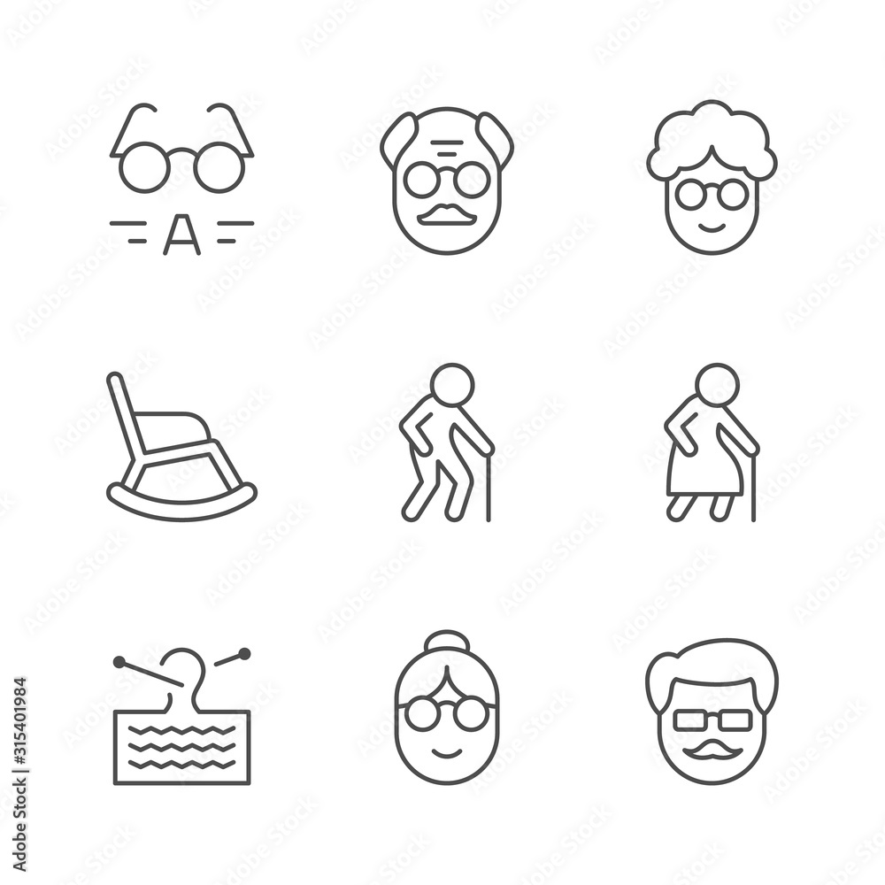 Set line icons of older people