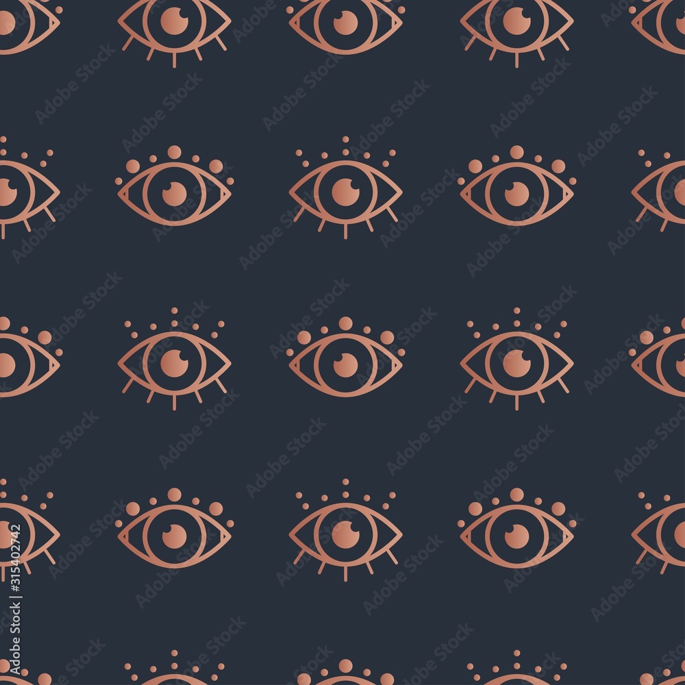 Abstract outline eyes. Rose gold gradient. Minimalistic Look and Vision icons. Graphic vector seamless pattern. Simple design. Trendy illustration. Equal interval. Dark background Abstract outline eyes. Rose gold gradient. Minimalistic Look and Vision icons. Graphic vector seamless pattern. Simple design. Trendy illustration. Equal interval. Dark background