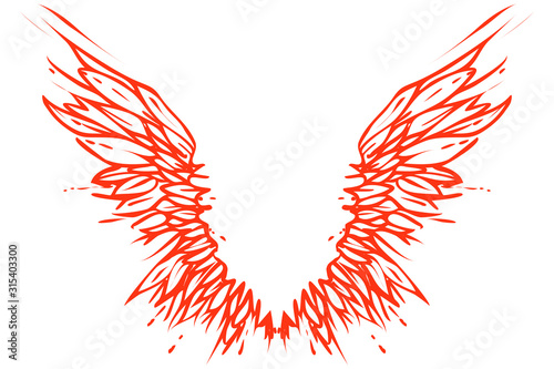 Fiery phoenix spreaded wings, vector