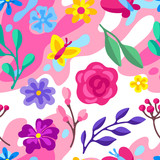 Seamless pattern with spring flowers. Beautiful decorative natural plants.