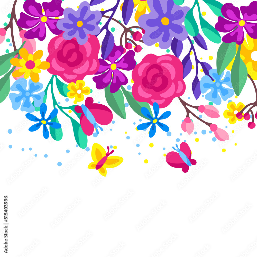Background with spring flowers. Beautiful decorative natural plants.
