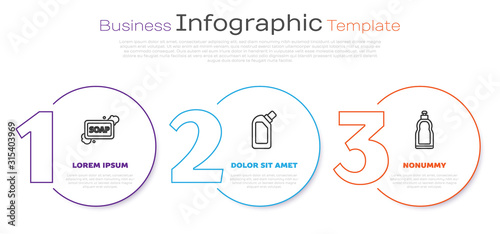 Set line Bar of soap with foam , Plastic bottles for liquid dishwashing liquid and Plastic bottles for liquid dishwashing liquid. Business infographic template. Vector