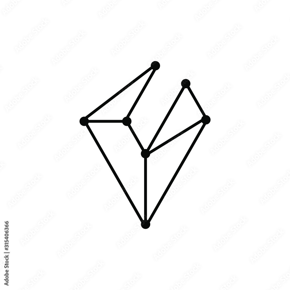 Initial letter V logo template with connected symbol in flat design monogram illustration