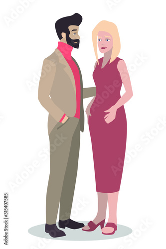 A young white guy touches a pregnant girl by the belly. Ideal for social advertising and presentations.