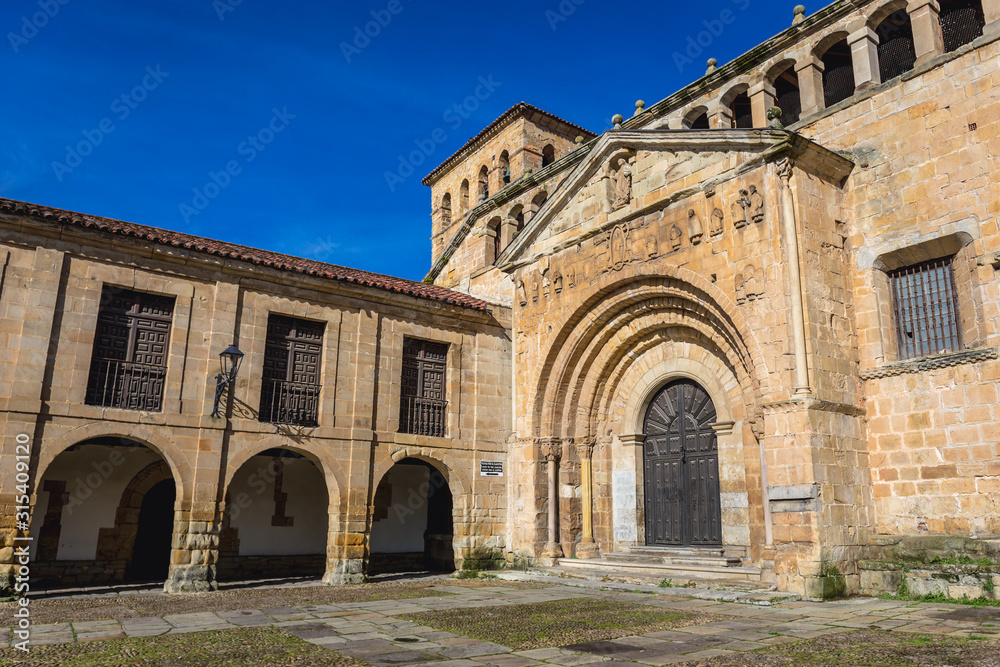 Frontage and portal of Santa Juliana Church and monastery in Santillana del Mar town, Spain