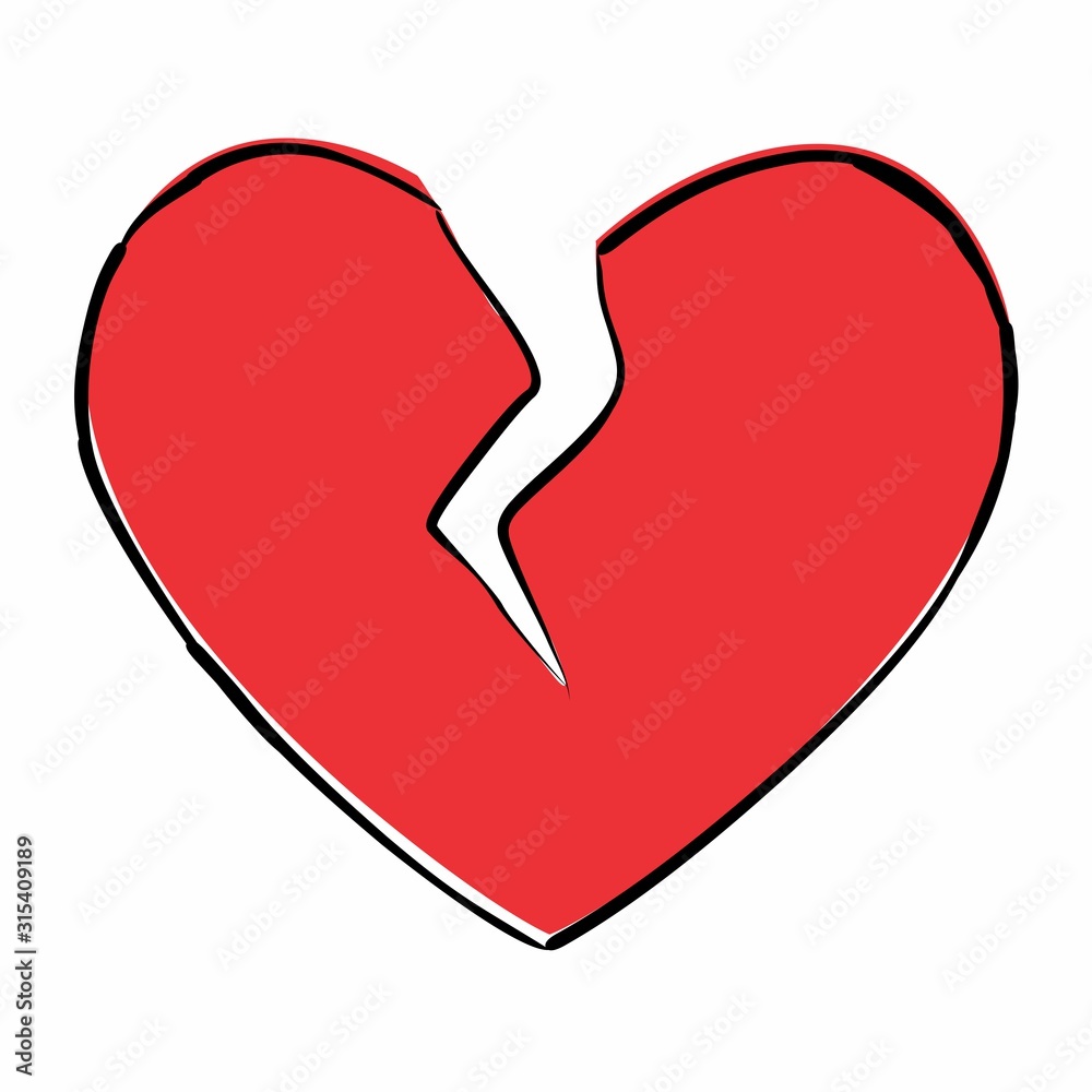 A Broken heart freehand icon isolated on white background A Broken heart freehand icon isolated on white background