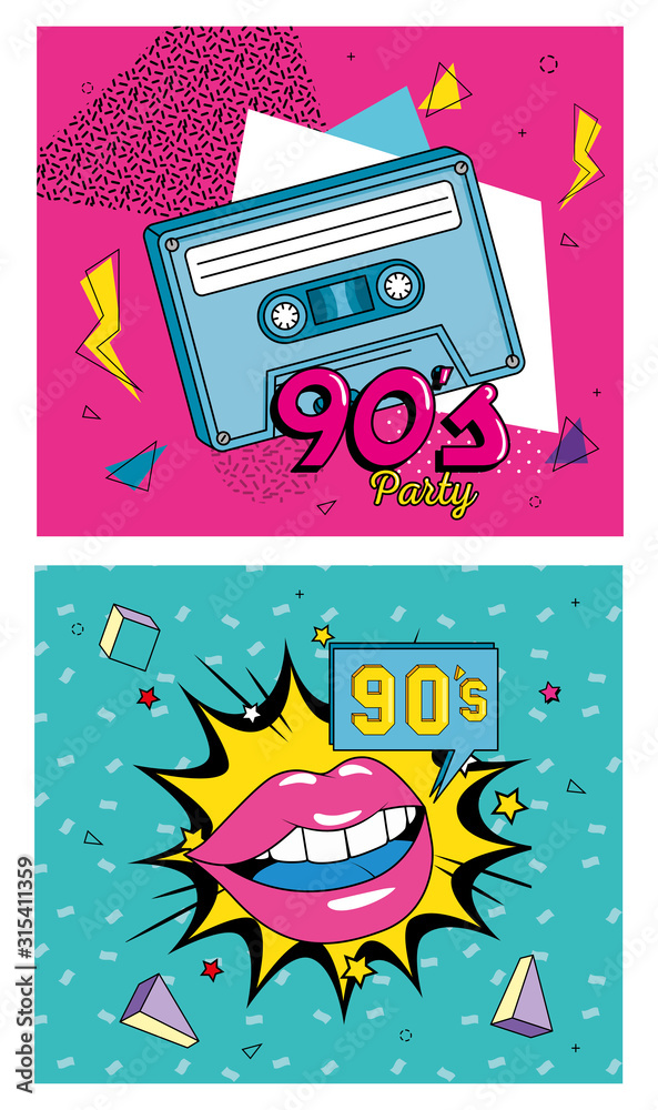 Obraz premium set poster of nineties retro style with icons vector illustration design