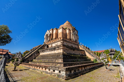 Wat Chedi Luang is a Buddhist temple in the historic centre and is a Buddhist temple is a major tourist attraction in Chiang Mai Thailand.