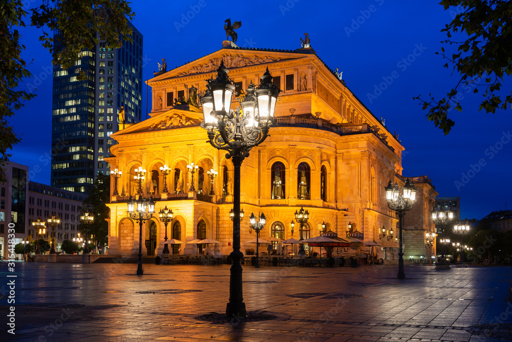 Old opera house in Frankfurt at night