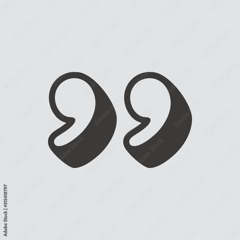 Double quotes icon isolated of flat style. Vector illustration. Double quotes icon isolated of flat style. Vector illustration.