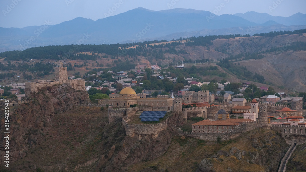 View of Rabat Fortress in Akhaltsikhe in Georgia at Sunrise from the Hill