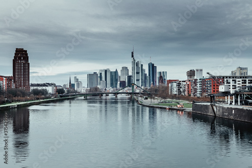  Frankfurt am Main and central bank with city architecture in full day. Old architecture and city. 14.01.2020 Frankfurt am Main  Germany