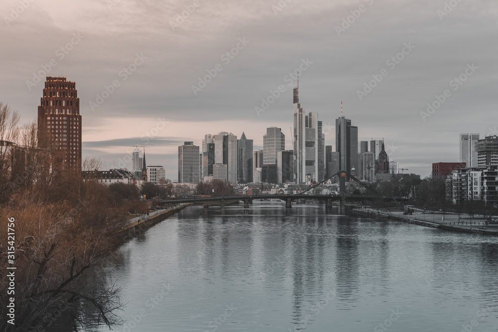 Frankfurt am Main and central bank with city architecture in full day. Old architecture and city. 14.01.2020 Frankfurt am Main, Germany Frankfurt am Main and central bank with city architecture in full day. Old architecture and city. 14.01.2020 Frankfurt am Main, Germany