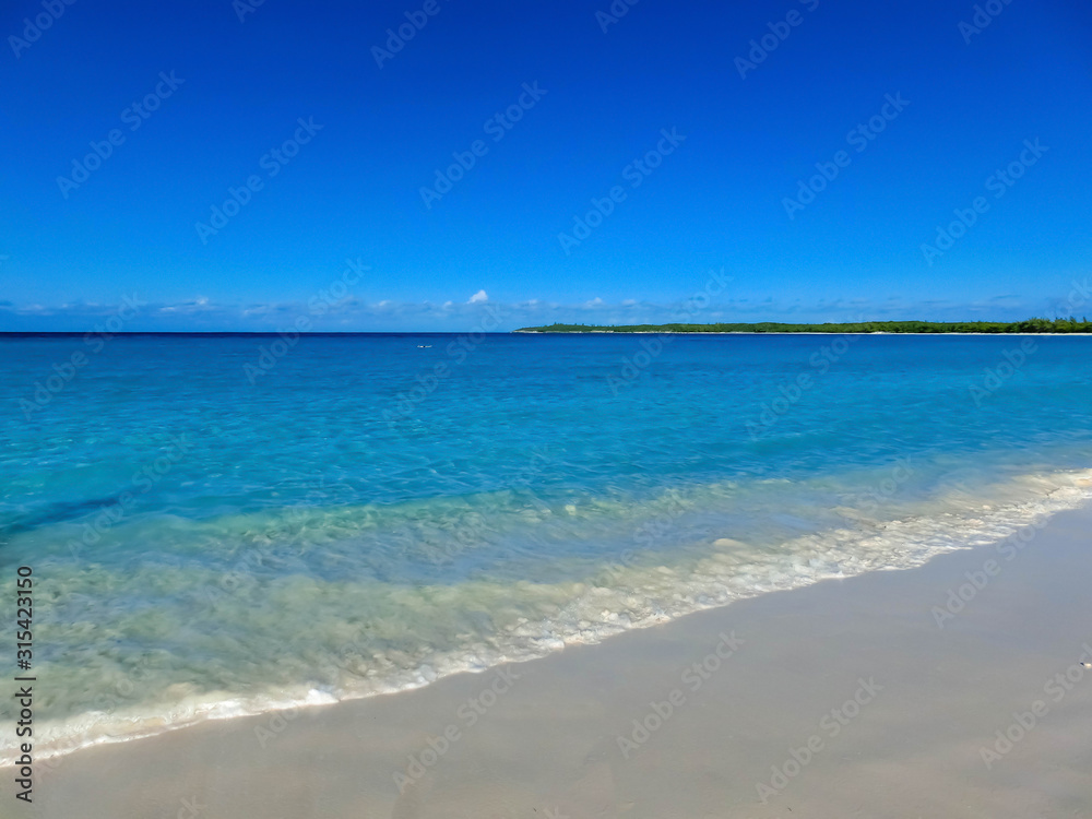 The view of beach on Half Moon Cay island at Bahamas.
