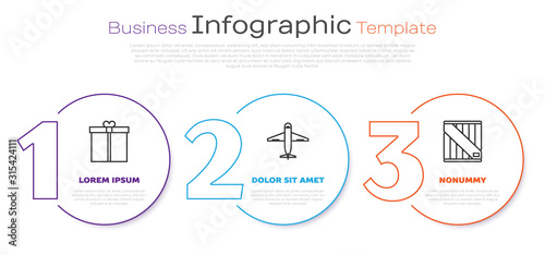 Set line Gift box , Plane and Wooden box . Business infographic template. Vector
