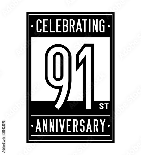 91 years logo design template. Anniversary vector and illustration.