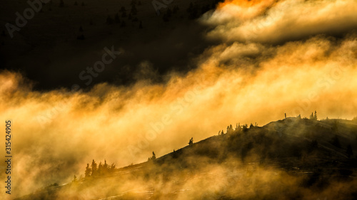 Fototapeta Naklejka Na Ścianę i Meble -  Stunning winter sunrise in the mountains. Carpathian Mountains. Bieszczady. Poland