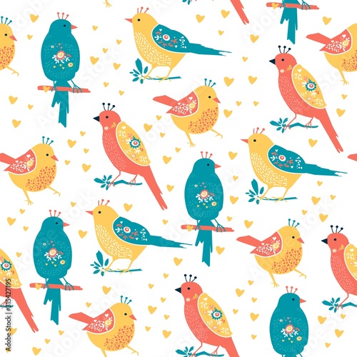 Seamless pattern of the Cute bird set