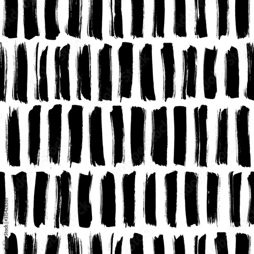 Dash grunge vector seamless pattern. Hand drawn vertical brush strokes texture. Black painted lines, stripes or smears.
